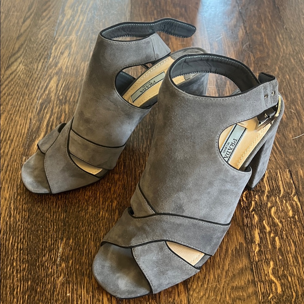 Prada Gray Suede Peep-Toe Heels